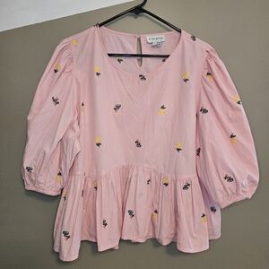 In The Style Women’s Pink Floral Embroidered Frill Top 1/2 Sleeves Size 14